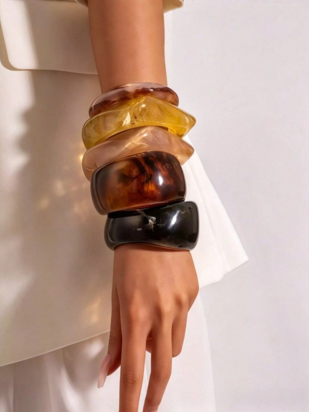 Brown & Amber Tortoiseshell Resin Bangle Set